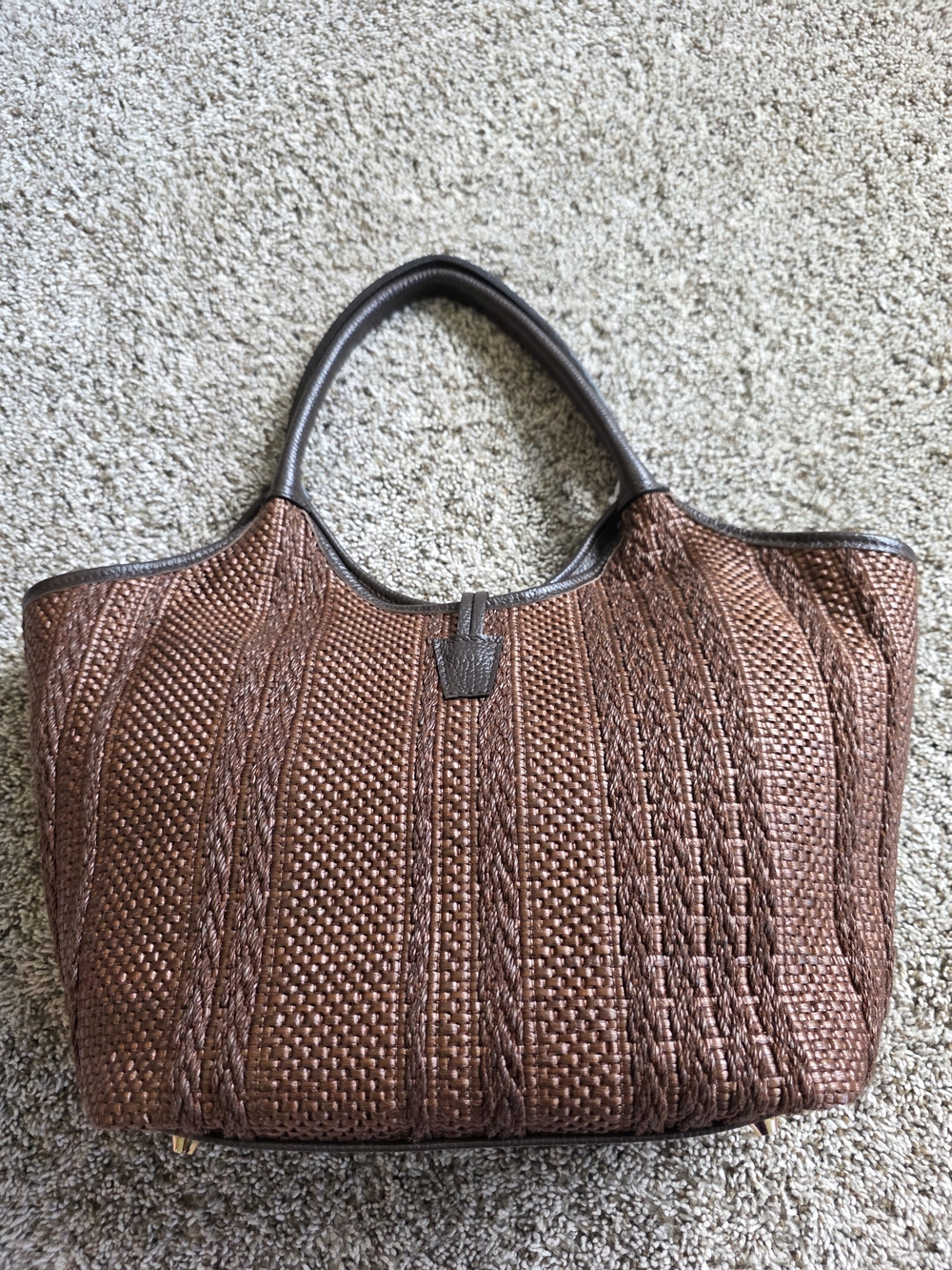 Woven Brown Tote Bag with Tassel Accent - Picture 2 of 5